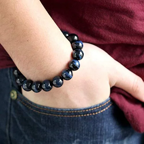 Vista 5 de Jewever Pulsera elástica unisex con piedras preciosas naturales de ojo de tigre (múltiples piezas)