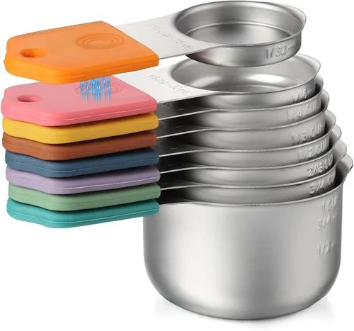 Vista 13 de Juego de 7 tazas medidoras magnéticas apilables de acero inoxidable para medir ingredientes secos y líquidos