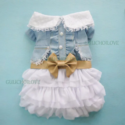 Vista 2 de Vestido de denim para perro de hadas para ropa para perro, encantador vestido y playera para perro, XL