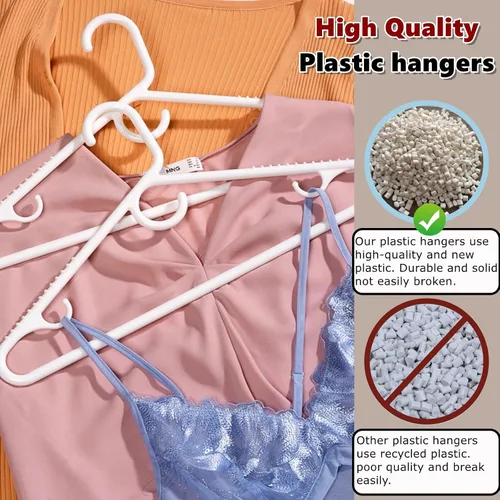 Vista 6 de Amber Home Paquete de 36 perchas de plástico resistentes, perchas blancas antideslizantes con barra para pantalones, perchas de plástico grueso