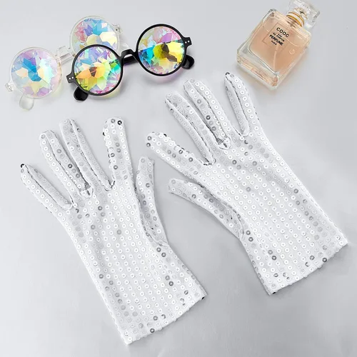 Vista 7 de SATINIOR 3 pares de guantes de lentejuelas plateadas, guantes de malla con purpurina, guantes de baile de lentejuelas para vestido, accesorio