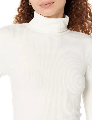 Vista 4 de Tienda Essentials Camiseta de cuello alto de punto acanalado de manga larga para mujer (disponible en tallas grandes), paquete de 2