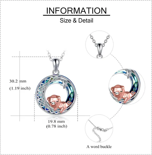 Vista 5 de Collar de cerdo de plata de ley S925, collar de cerdo de origami para mujer