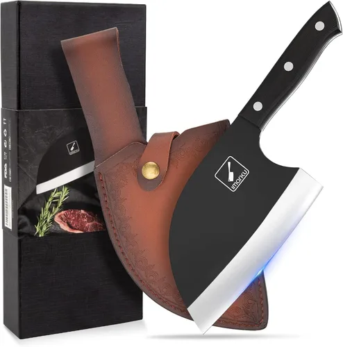 Vista 8 de imarku Cuchillo de carnicero, cuchillo de chef serbio de 7 pulgadas, cortador de carne de espiga completa forjado de acero de alto carbono
