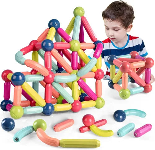 Vista 9 de Contixo Juguetes de construcción STEM – Juego de 65 piezas de azulejos magnéticos de mármol 3D para aprendizaje, apilables, juego de bloques
