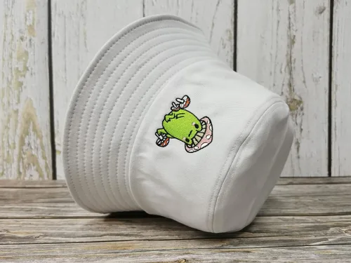 Vista 4 de Sombrero de cubo bordado de rana con hongo para mujeres y hombres