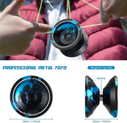 Vista 2 de yoyo Profesional, Yoyo Metálico Sensible para Principiantes, Yoyos No Sensibles para Adultos con Kits de Rodamientos No Sensibles, Guante y 10