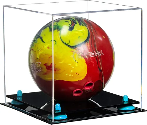 Vista 96 de Better Display Cases Acrylic Bowling Ball Display Case with Mirror Case, Yellow Risers and Clear Base (B33/A028)