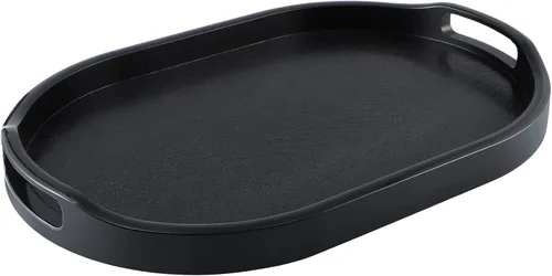 Vista 8 de MDLUU Bandeja de plástico para servir, bandeja otomana de 14.8 pulgadas de largo con asas recortadas, bandeja ovalada para mayordomo para desayuno