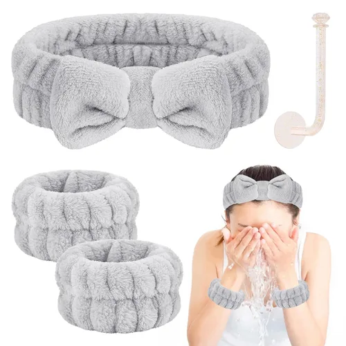 Vista 27 de CERETIA Juego de lavado facial – diadema, pulseras con soporte, toallas de muñeca de spa absorbentes de microfibra