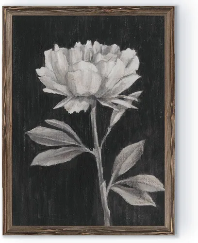 Vista 24 de Renditions Gallery- Lienzo enmarcado con flores blancas y negras Flores blancas y negras 1 juego/marco negro