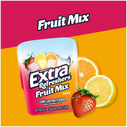 Vista 3 de EXTRA Gum Refreshers Fruit Mix - Goma de mascar sin azúcar a granel, botella de 40 piezas (paquete de 6)