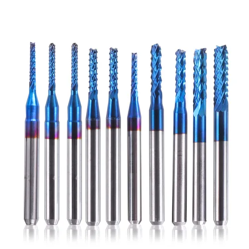 Vista 8 de SainSmart Genmitsu 10 brocas de fresadora CNC de capa nano azul, vástago de 0.031-0.118 in, vástago de 1/8 pulgadas
