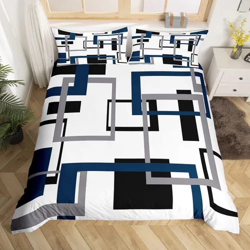 Vista 14 de Erosebridal Funda de edredón a rayas color negro y beige, funda de edredón bohemia moderna geométrica abstracta para mujeres, hombres y adultos