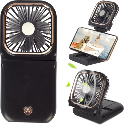 Vista 10 de Ventilador portátil recargable, mini ventilador de mano de 3000 mAh, funciona con pilas, pequeño ventilador de escritorio para oficina, exterior e