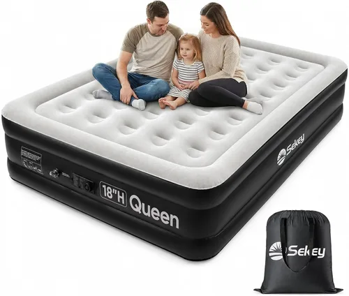 Vista 12 de Sekey Colchón de aire completo con bomba incorporada, cama de aire elevada Negro