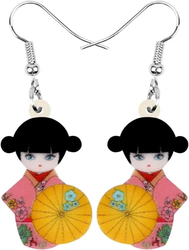 Vista 23 de DUOWEI Aretes de acrílico estilo japonés con diseño de anime para muñeca, colgantes, joyería para mujer