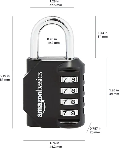 Vista 3 de Amazon Basics Cerradura de combinación de 4 dígitos para gimnasio y deportes, paquete de 2, color negro