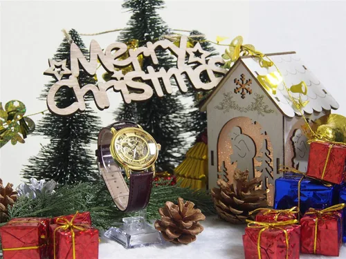 Vista 3 de SEWOR Reloj de pulsera de cuero de estilo vintage transparente con esqueleto mecánico para hombre