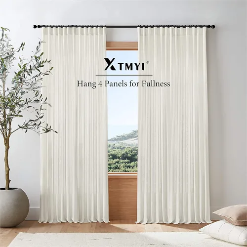Vista 5 de XTMYI - Cortinas transparentes de 54 pulgadas de largo, juego de 2 paneles para baño, cortinas cortas de lino y algodón con semi privacidad