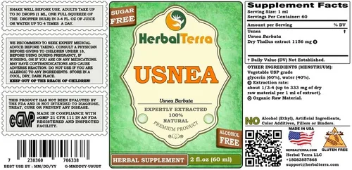 Vista 2 de Herbal Terra LLC Usnea (Usnea barbata) Glicerita, extracto líquido sin alcohol de talo seco, 2 onzas