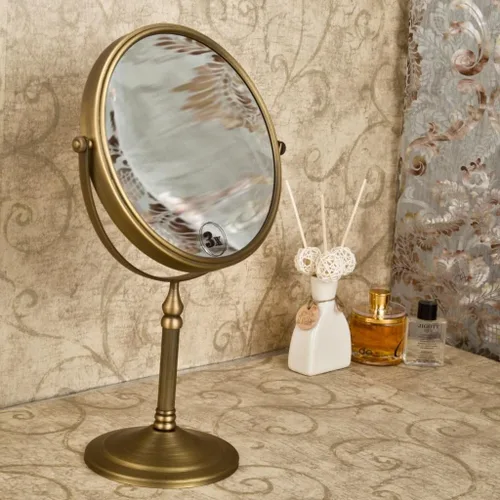 Vista 8 de Leyden Espejo de maquillaje de latón antiguo, espejo de tocador de aumento 3X, doble cara, 7.8 pulgadas, accesorios de baño
