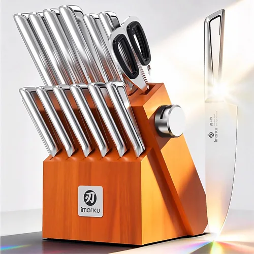 Vista 16 de imarku Juego de cuchillos de cocina de 5 piezas, juego de cuchillos Negro marrón