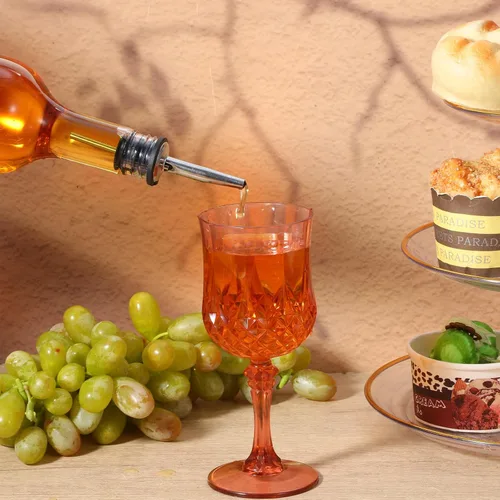 Vista 5 de 8 juegos de botellas de plástico de 25 onzas, botellas de jugo de jarabe de cuello largo con vertedor y tapas, recipiente de plástico a prueba