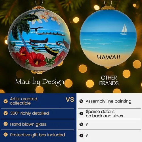 Vista 4 de Hawaiian Beach Life - Adorno hawaiano coleccionable de cristal pintado a mano con caja de regalo NB/H