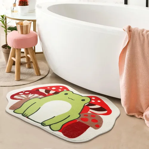 Vista 3 de Timgle Tapete de baño con diseño de rana, 23.6 x 16 pulgadas, antideslizante, absorbente, suave, lavable, grueso, lavable a máquina, tapete de hongo
