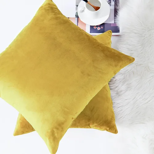 Vista 3 de Fundas de almohada de terciopelo decorativas para sofá, cama, sofá, silla, funda de cojín suave color amarillo, funda de almohada cuadrada sólida