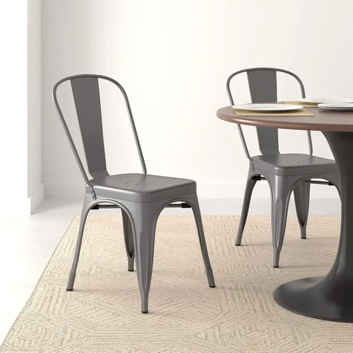 Vista 9 de Amazon Basics Sillas de comedor de metal, 4 unidades, gris oscuro, 20.1 x 17.1 x 33.5 pulgadas