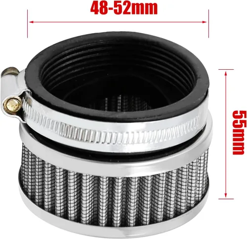 Vista 4 de Filtro de admisión de aire de acero inoxidable de 48 mm a 52 mm con abrazadera, se ajusta para motocicleta, scooter (1)