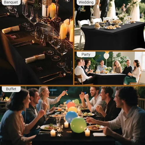 Vista 5 de Paquete de 6 manteles de elastano, manteles de elastano elásticos de 6 pies para mesas de 6 pies, mantel elástico rectangular universal ajustable