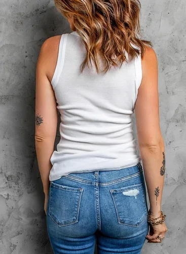 Vista 3 de Dokotoo - Camiseta ajustada sin mangas para mujer, con tirantes anchos y acanalados, espalda cruzada, deportiva, para entrenamiento