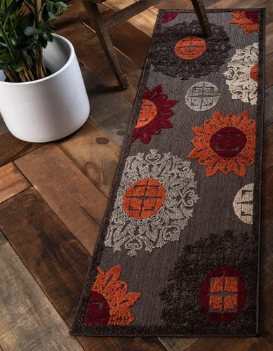 Vista 10 de Unique Loom Outdoor Modern Collection - Alfombra rectangular de 2 x 3 pies 1 pulgada, color marrón y naranja