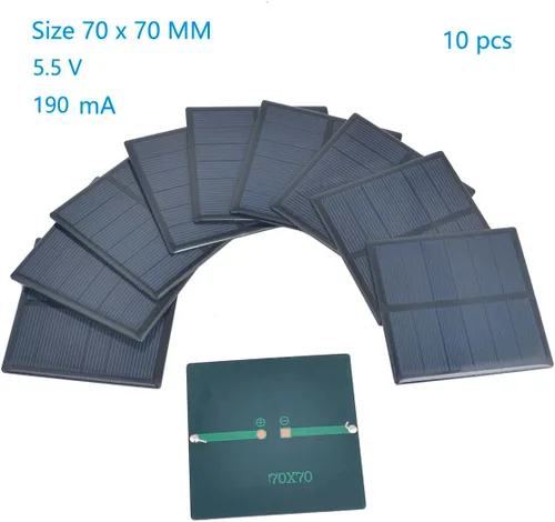 Vista 2 de 10 unids epoxi panel solar 5.5 V 190 mA mini panel de células solares policristalinas 70 mm x 70 mm/2.76 "x 2.76" para energía solar mini células