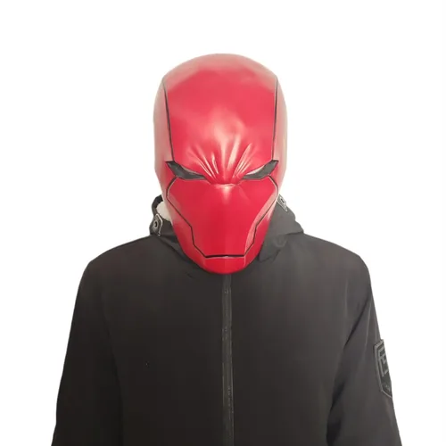 Vista 5 de Máscara de cabeza completa de látex rojo, casco de cosplay de ojos de malla