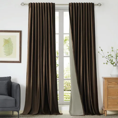 Vista 30 de Cortinas opacas de terciopelo de felpa negras de 63 pulgadas de largo para dormitorio, juego de 2 paneles de forro con bolsillo para barra, pestaña