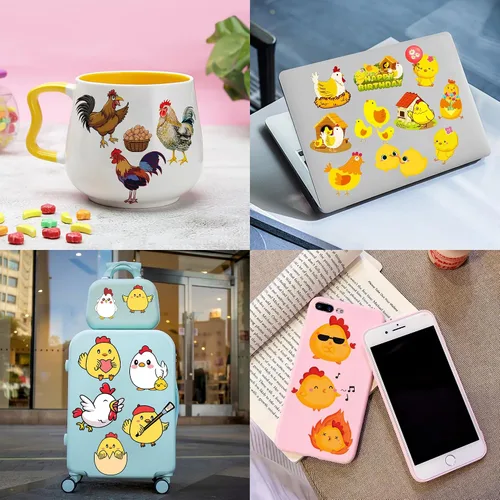 Vista 8 de 80 tatuajes temporales de pollo para niños, recuerdos de fiesta de cumpleaños de animales de granja, bonitos suministros temáticos de granero