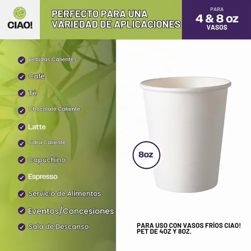 Vista 3 de CIAO! Taza de café de 8 onzas con tapa de cúpula negra, (80 mm) 1,000 unidades Negro (black Lids)