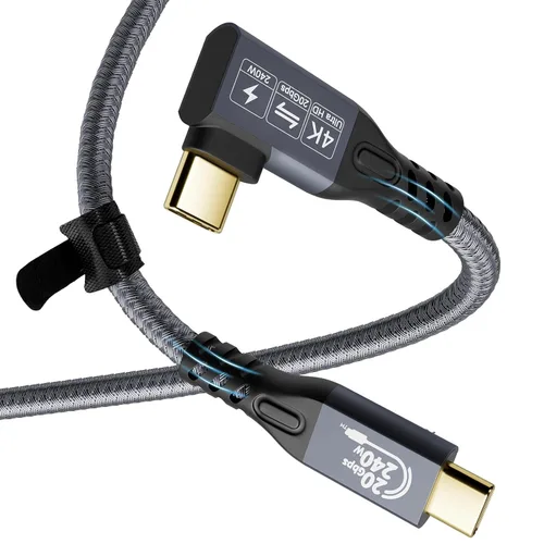 Vista 9 de Cable USB C 3.2 Gen2x2 de 20 Gbps, 90 grados USB C 4K @60Hz UHD Video 5A/240W PD3.1 Cable de carga rápida con E-Marker compatible con Thunderbolt 3/4