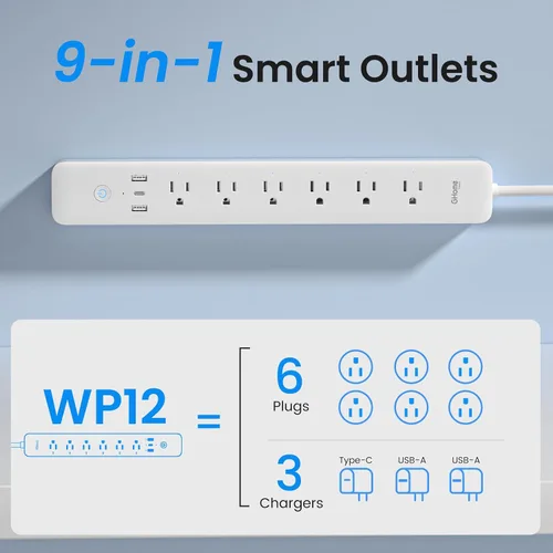 Vista 6 de GHome Smart Regleta de alimentación, protector de sobretensiones WiFi con 6 tomas controladas individualmente, 3 puertos USB, compatible con Alexa