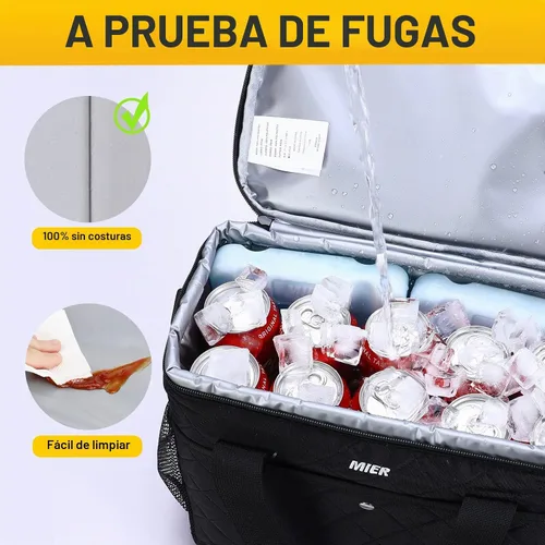 Vista 4 de MIER Bolsa de asas grande con aislamiento térmico y suave de 18 L para Negro