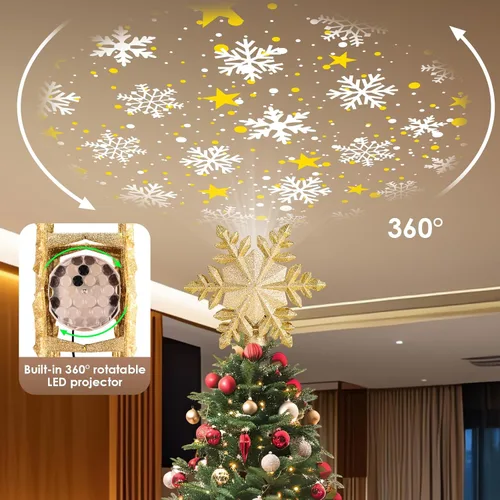 Vista 3 de Decoración para árbol de Navidad con luz de proyector, 6 efectos HD, purpurina 3D dorada para árbol de Navidad, luces de proyector de Navidad