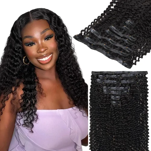 Vista 41 de Lashey Extensiones de cabello humano con clip, sin costuras, #1, color negro azabache, extensiones de cabello humano real, extensiones de cabello