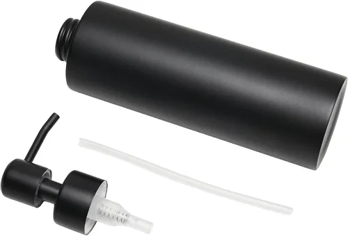 Vista 2 de Dispensador de jabón, negro mate con embudo y posavasos antideslizante, acero inoxidable 304, botella desinfectante de manos para baño y cocina