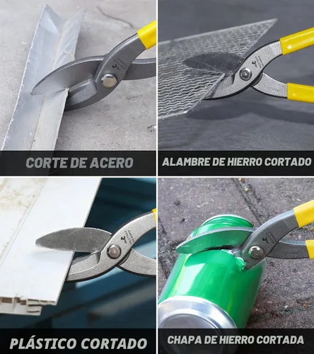 Vista 6 de DOWELL Cortadores de metal de 8 pulgadas con hoja plana, con cómodo mango de goma amarilla para manitas, techadores, mecánicos, propietarios