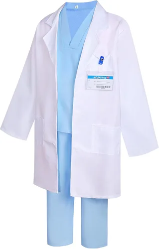 Vista 5 de Disfraz de médico para niños, disfraz de médico de Halloween, cumpleaños, cosplay, día de la carrera, juego de rol Azul