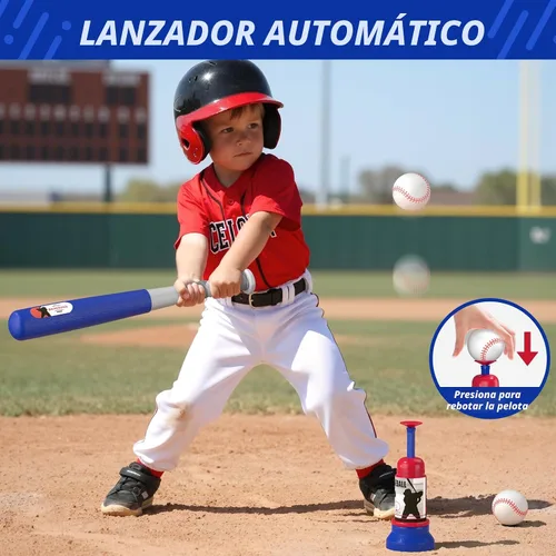 Vista 4 de HYES Juego de béisbol 3 en 1 para niños de 3 a 5 años - Soporte para pelota de tee, tee colgante, lanzador de pelotas y 6 pelotas de sóftbol
